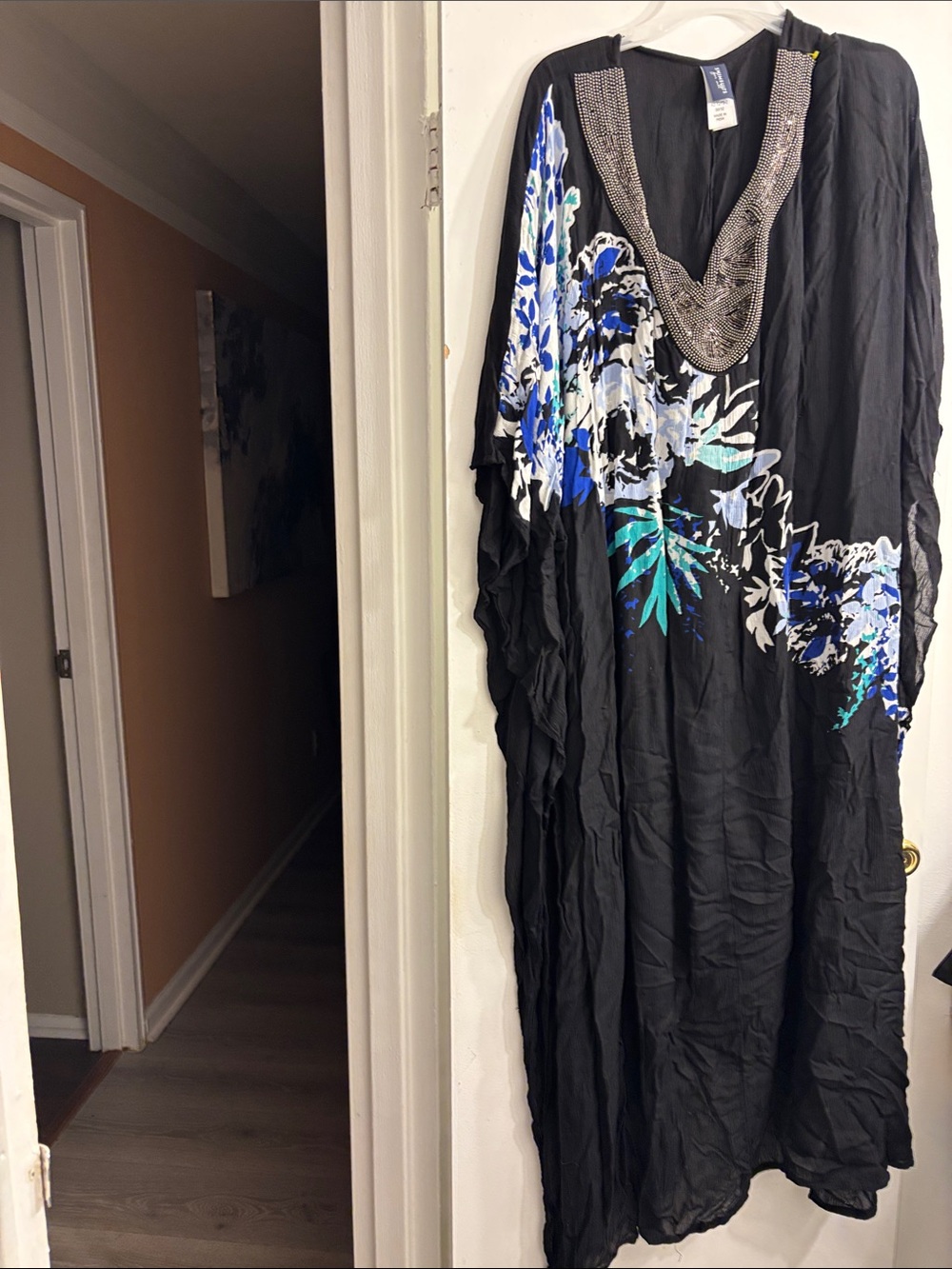 Swimsuits For All Black Floral Kaftan with Blue & Teal Accents
